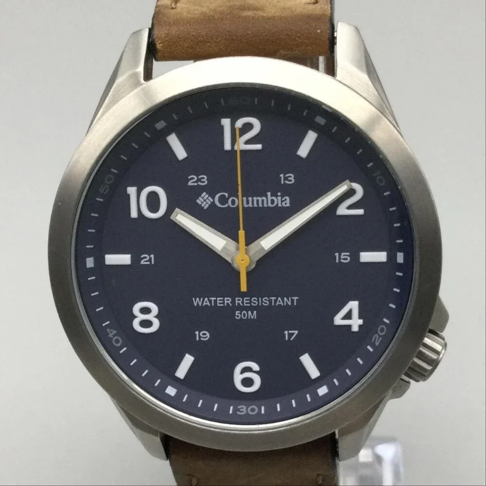 Columbia CSS10-002 Mens Watch 42mm Blue Dial Brown Leather Band New Battery - Picture 1 of 15